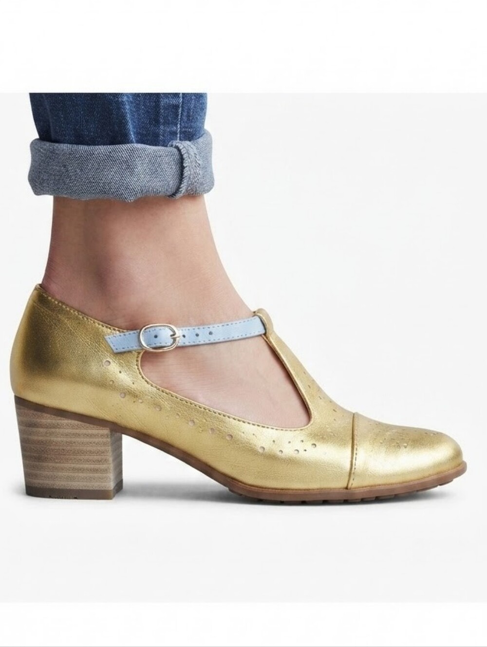 Julia Bo Metallic Gold Mary Janes Size 41/ US 10 Pre Loved Ladies